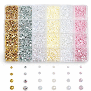 24 skyrelių plokščiadugnių pusiau apvalių perlų rinkinys