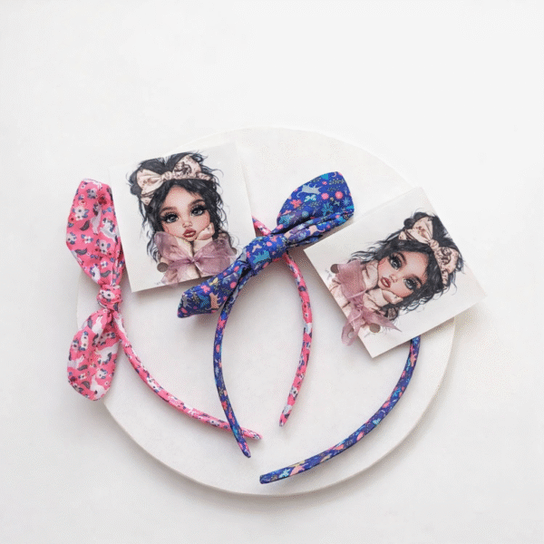 Medžiaginis lankelis su kaspinėliu mergaitėms