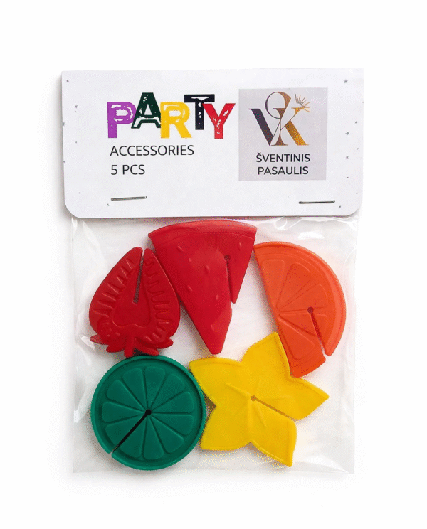 Dekoratyvinės figūrėlės gėrimų puošybai – 5 vnt. (vaisių formos)