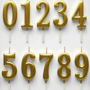 2194b0be7f63438db2ade99c9bcb6877-goods Auksinės spalvos skaičių formos gimtadienio žvakutės (0–9)