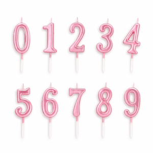 Rožinė metalo spalvos skaičių formos gimtadienio žvakutės (0–9)