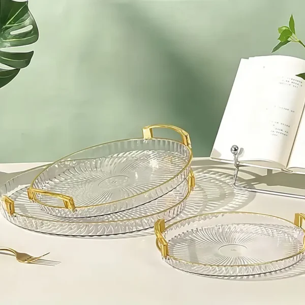 Dekoratyvinis plastikinis padėklas su auksinėmis rankenėlėmis