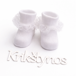Kūdikių kojinytės krikštynoms su nėriniais