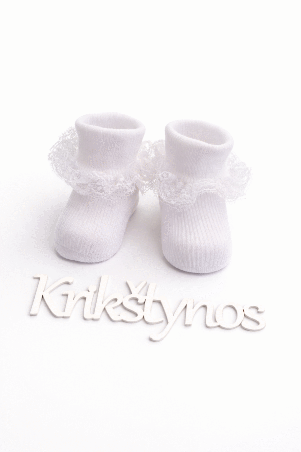 Kūdikių kojinytės krikštynoms su nėriniais
