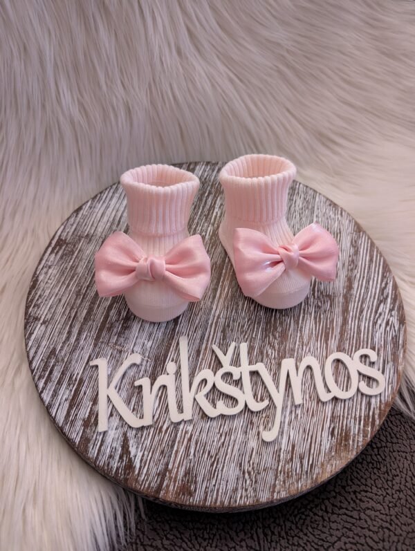 Medvilninės kūdikių kojinytės krikštynoms su kaspinėliu