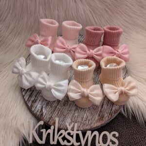 Medvilninės kūdikių kojinytės krikštynoms su kaspinėliu