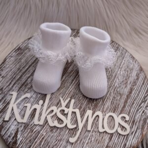 Kūdikių kojinytės krikštynoms su nėriniais