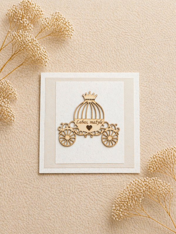 Rankų darbo atvirukas su karieta