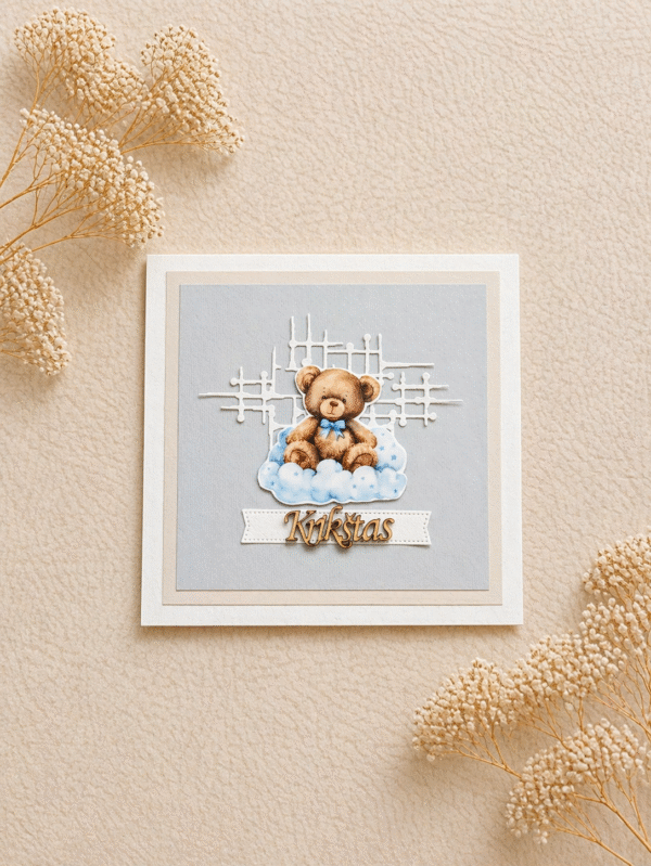 Rankų darbo krikšto atvirukas