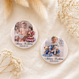 Personalizuoti krikštynų ženkliukai svečiams