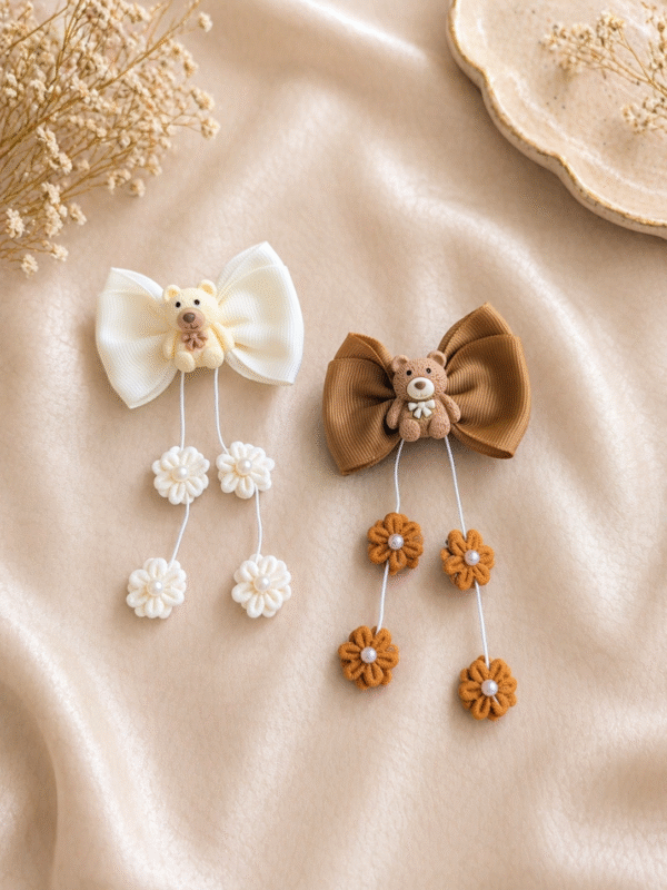 Plaukų segtukai su kaspinėliu ir meškučiu