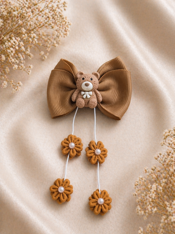 Plaukų segtukai su kaspinėliu ir meškučiu