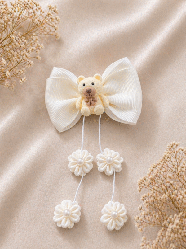 Plaukų segtukai su kaspinėliu ir meškučiu