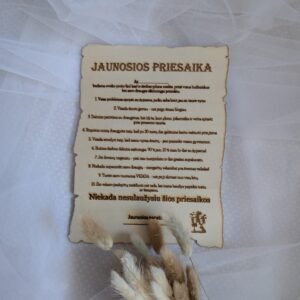 Medinė lentelė Jaunosios priesaika