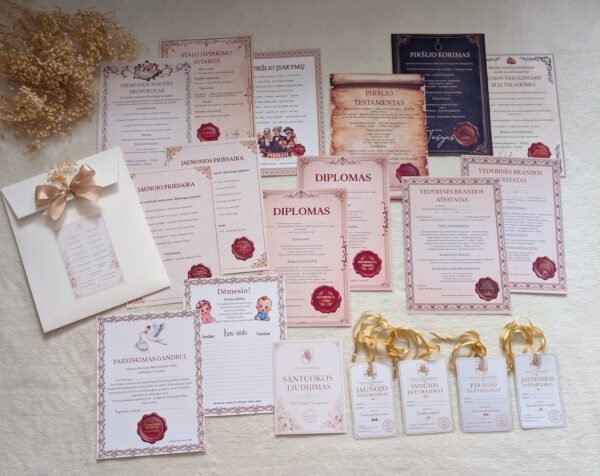 Pilnas vestuvių žaidimų ir diplomų rinkinys