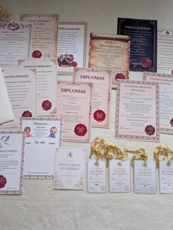 Pilnas vestuvių žaidimų ir diplomų rinkinys