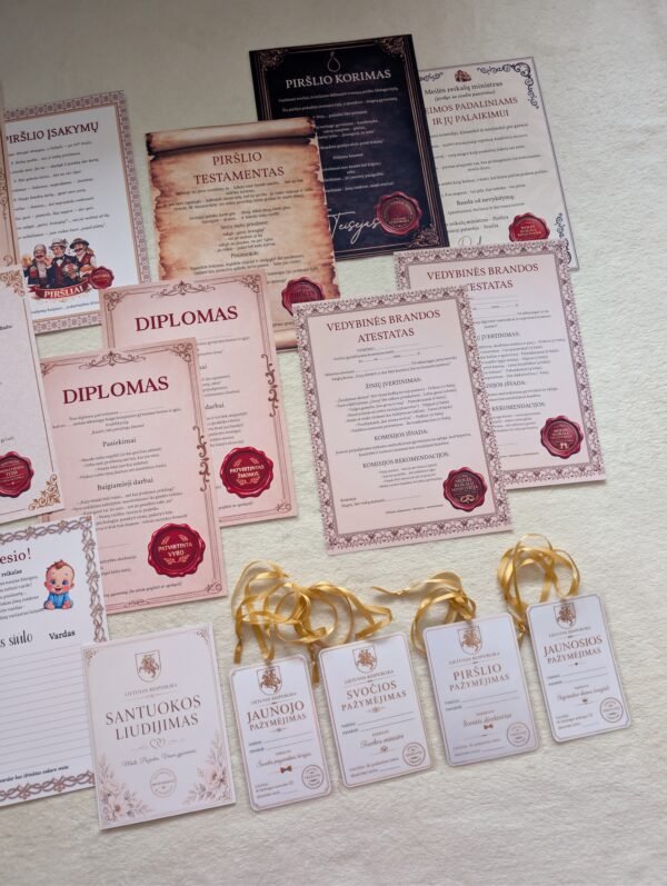 Pilnas vestuvių žaidimų ir diplomų rinkinys