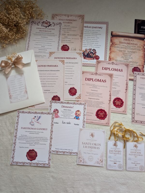Pilnas vestuvių žaidimų ir diplomų rinkinys