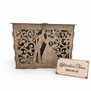 Vestuvinė medinė dėžutė vokams / pinigams – personalizuota
